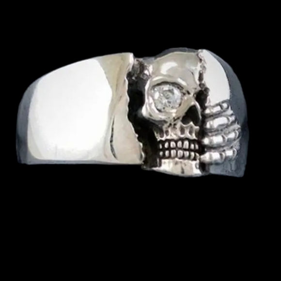 Punk Retro skull silver 925 ring with glaring eyes Size 12 - Picture 1 of 7